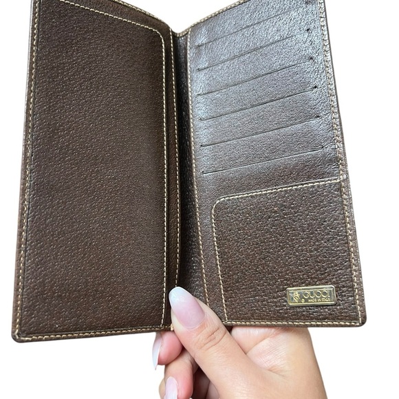 GUCCI Coated Canvas Monogram Checkbook Wallet - Brown - Picture 5 of 9